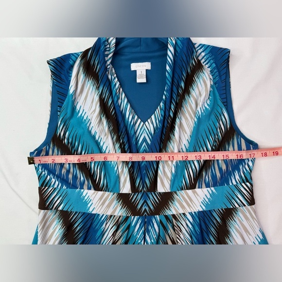 Chico’s Blue Beige Multi Chevron Stripe Sleeveless Maxi Jersey Dress Sz Medium - Picture 6 of 8